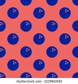 Seamless repeating bowling ball sharp flat icon pattern, light carmine pink and imperial blue color. Design for wrapping paper or postcard.