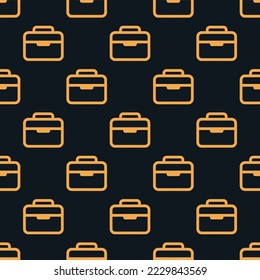 Seamless repeating briefcase outline flat icon pattern, dark jungle green and yellow orange color. Design for wrapping paper or postcard.