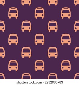 Patrón de icono plano de bus de repetición sin inconveniente, color de melocotón y salmón claro. Antecedentes de la reunión en línea.