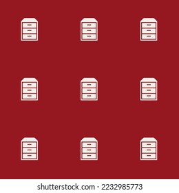 Seamless repeating cabinet flat icon pattern, ruby red and isabelline color. Background for logo design.