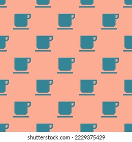 Seamless repeating cafe sharp flat icon pattern, light salmon pink and teal blue color. Design for wrapping paper or postcard.