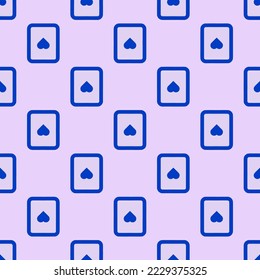 Seamless repeating card spades flat icon pattern, pale lavender and royal azure color. Design for wrapping paper or postcard.