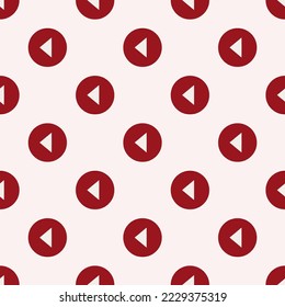 Seamless repeating caret back circle sharp flat icon pattern, isabelline and ruby red color. Design for wrapping paper or postcard.