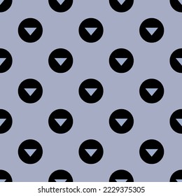 Seamless repeating caret down circle sharp flat icon pattern, wild blue yonder and black color. Design for wrapping paper or postcard.