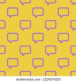Seamless repeating chatbox outline flat icon pattern, sandstorm and lavender indigo color. Design for wrapping paper or postcard.