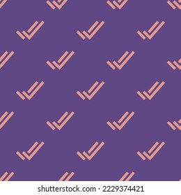 Seamless repeating checkmark done sharp flat icon pattern, dark lavender and ruddy pink color. Design for wrapping paper or postcard.