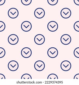 Seamless repeating chevron down circle outline flat icon pattern, linen and st. patrick's blue color. Design for wrapping paper or postcard.