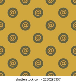 Seamless repeating at circle sharp flat icon pattern, satin sheen gold and umber color. Design for wrapping paper or postcard.