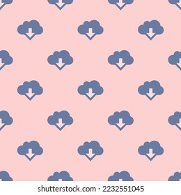 Seamless repeating cloud download flat icon pattern, misty rose and slate gray color. Background for flyer.