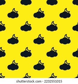 Seamless repeating cloud5 flat icon pattern, aureolin and dark jungle green color. Background for poster.