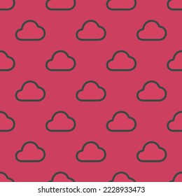 Seamless repeating cloudy outline flat icon pattern, brick red and charcoal color. Design for wrapping paper or postcard.