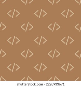 Seamless repeating code slash outline flat icon pattern, chamoisee and tan color. Design for wrapping paper or postcard.