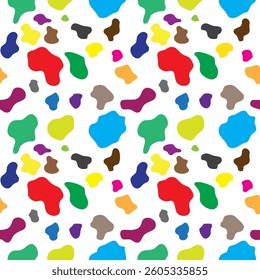 Seamless repeating color cow skin texture. white background with animal skin texture. Cartoon irregular spots wallpaper. print dalmatian dog