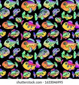 seamless repeating colored fabric vector pattern with sea animals