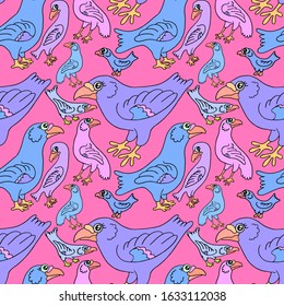 seamless repeating colored fabric vector pattern with birds