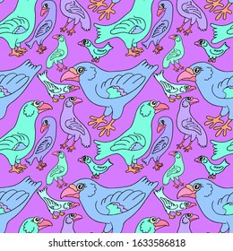 seamless repeating colored fabric vector pattern with birds