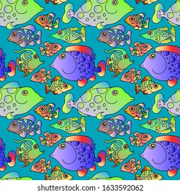 seamless repeating colored fabric vector pattern with sea animals