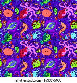 seamless repeating colored fabric vector pattern with sea animals