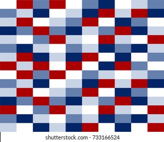 Seamless repeating colorful retro brick wall pixel style background in Vector format in patriotic USA flag colors of red white and blue
