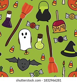 Seamless Repeating Cute Vector Halloween Pattern