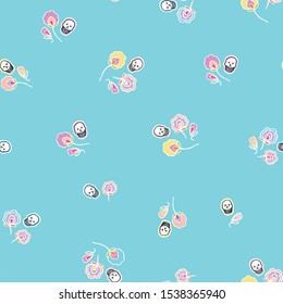Seamless repeating day of the dead sugar skull floral pattern with hand drawn smiling skull and florals. Funny and happy design for your perfect party.