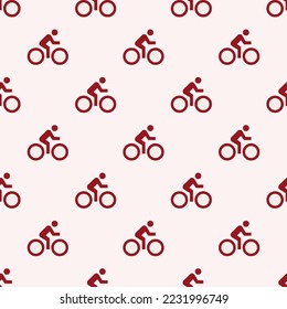 Seamless repeating directions bike flat icon pattern, isabelline and ruby red color. Design for brochure cover.