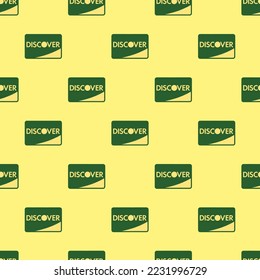 Seamless repeating discover flat icon pattern, mellow yellow and hunter green color. Design for wrapping paper.