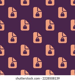 Seamless repeating document lock flat icon pattern, purple taupe and light salmon color. Design for wrapping paper or postcard.