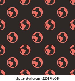 Seamless repeating earth flat icon pattern, black leather jacket and terra cotta color. Background for letter.