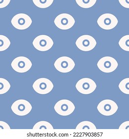 Seamless repeating eye alt flat icon pattern, dark pastel blue and white smoke color. Design for wrapping paper or postcard.