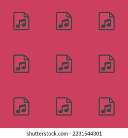 Seamless repeating file music flat icon pattern, brick red and charcoal color. Design for name tag.