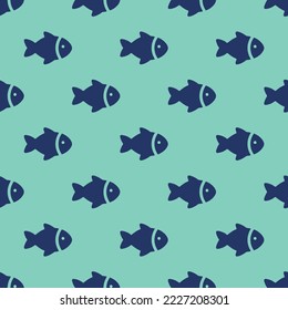 Seamless repeating fish flat icon pattern, pearl aqua and st. patrick's blue color. Design for wrapping paper or postcard.