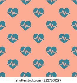 Seamless repeating fitness sharp flat icon pattern, light salmon pink and teal blue color. Design for wrapping paper or postcard.