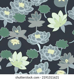 Seamless repeating flower and berry pattern in muted colors