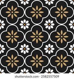 seamless repeating flower pattern with a black background color.