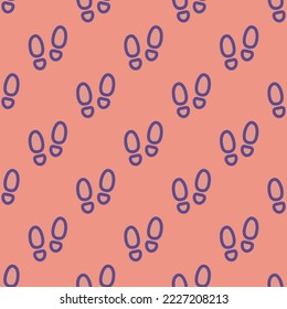 Seamless repeating footsteps outline flat icon pattern, ruddy pink and dark lavender color. Design for wrapping paper or postcard.