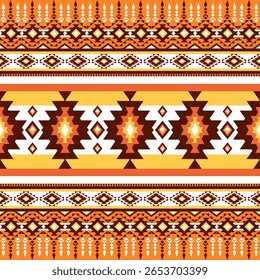 A Seamless Repeating Geometric Ethnic Pattern Featuring Stylized Diamond Motifs Colors Include Warm Oranges Yellows And Browns Against A Transparent Background