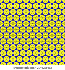 seamless repeating geometric ornament of triangular vector elements in yellow  and blue color