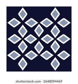 A seamless repeating geometric pattern with a bold and elegant look. Features a dark navy blue background, perfect for fabric, wallpaper, web design, or digital creative projects.