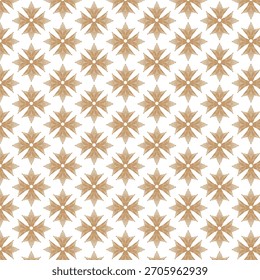 Um padrão geométrico contínuo e repetitivo apresenta motivos estilizados starburst ou florais em tons quentes de laranja dourada e branco. O design exibe um arranjo simétrico, criando um visual