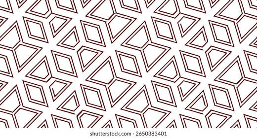 A seamless, repeating geometric pattern featuring outlined diamond and triangular shapes connected to form a larger tessellating structure with a dark red hue.