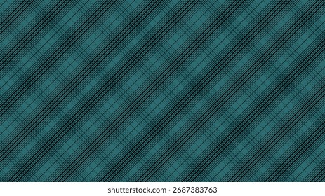 Seamless repeating geometric pattern featuring a classic plaid or tartan design in rich teal and dark blue or black