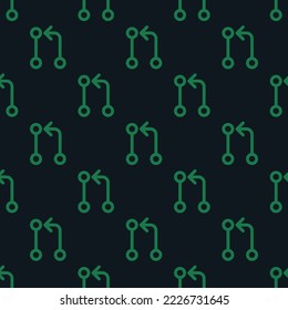Seamless repeating git pull request outline flat icon pattern, dark jungle green and dark spring green color. Two color background.
