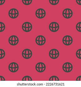 Seamless repeating globe alt flat icon pattern, brick red and charcoal color. Background for poster.