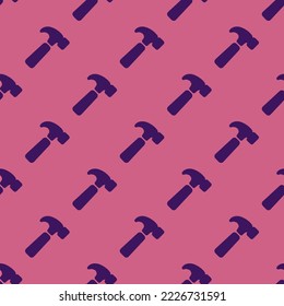 Seamless repeating hammer flat icon pattern, pale violet-red and persian indigo color. Background for menu.