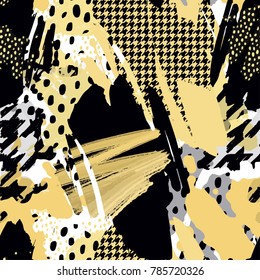 Seamless repeating  hand craft expressive ink pattern. Funky style painted texture, poster with different doodles for fabric, wrapping, decoration, greeting card,  textiles or t-shirt apparel design.