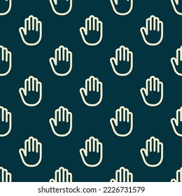 Nahtlos wiederholende Hand rechts Umriss flaches Symbol Muster, reich schwarz und eggshell Farbe. Design für Quiz.