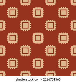 Seamless repeating hardware chip sharp flat icon pattern, burnt umber and burlywood color. Background for news report.