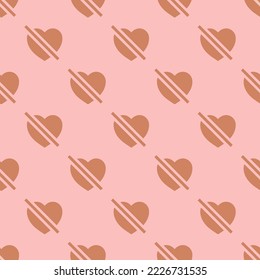 Seamless repeating heart dislike sharp flat icon pattern, tea rose (rose) and pale copper color. Background for desktop.