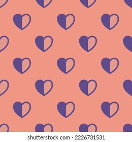 Seamless repeating heart half sharp flat icon pattern, ruddy pink and dark lavender color. Background for music sheet.